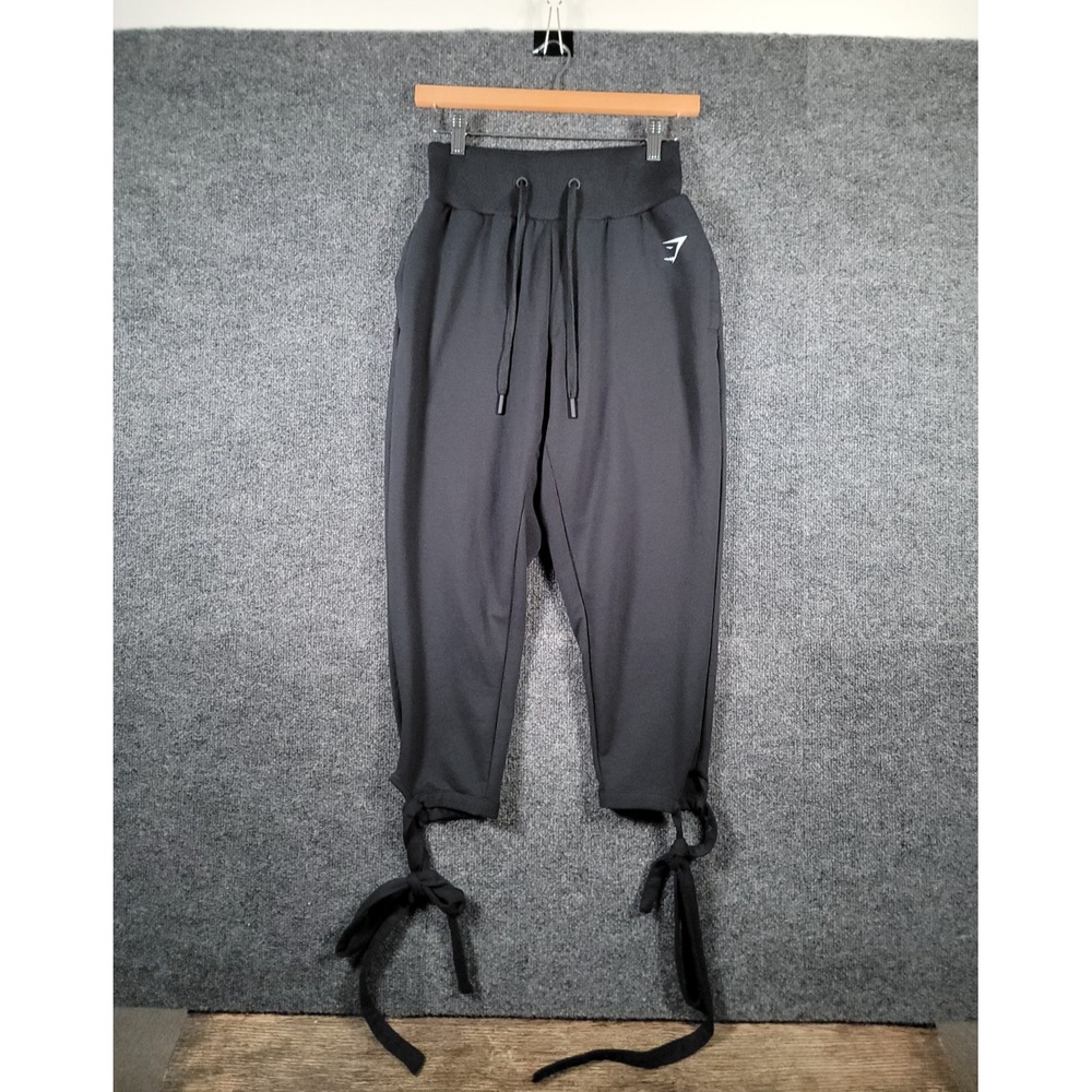 Gymshark Joggers Womens Small Black High Waisted Ribbed Yoga Drawstrings Pockets